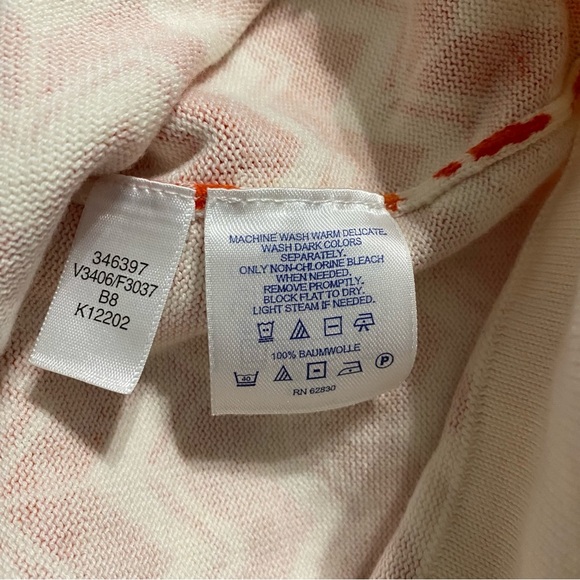 Lands End Ivory Orange Chevron Print V Neck Cardigan - Picture 6 of 6